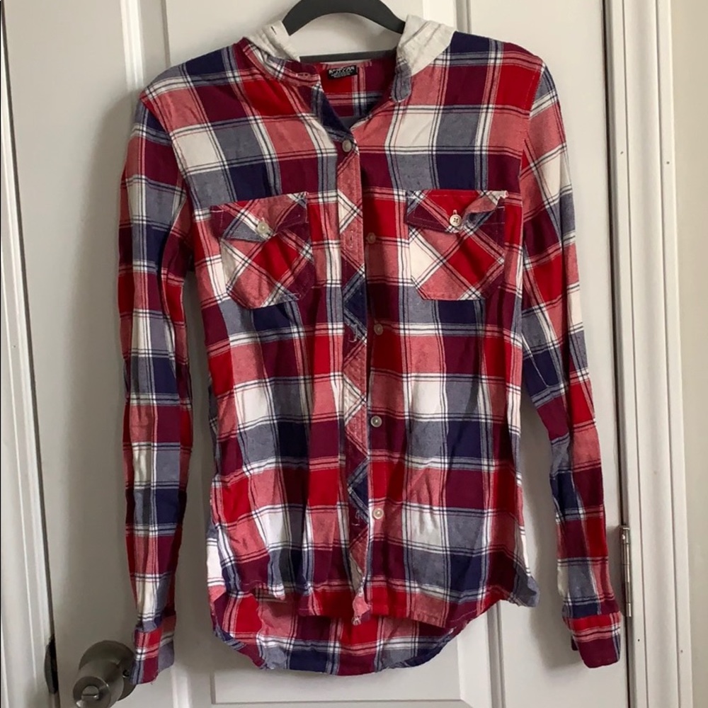 Hooded Plaid Buttondown